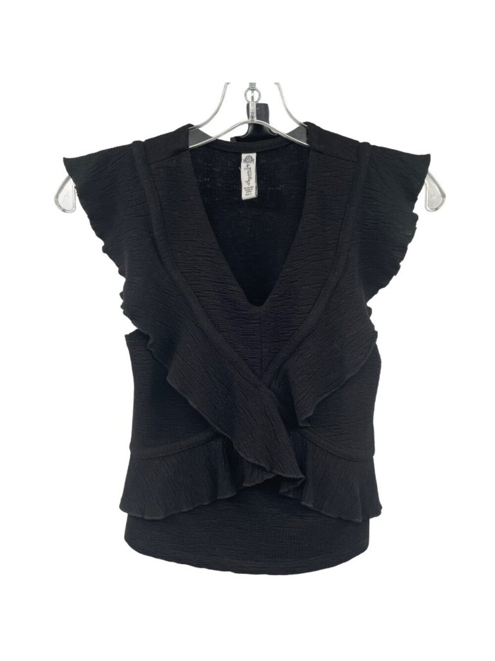 American Rag Women's Cropped Top Short Flutter Sleeve Black Textured Size Small